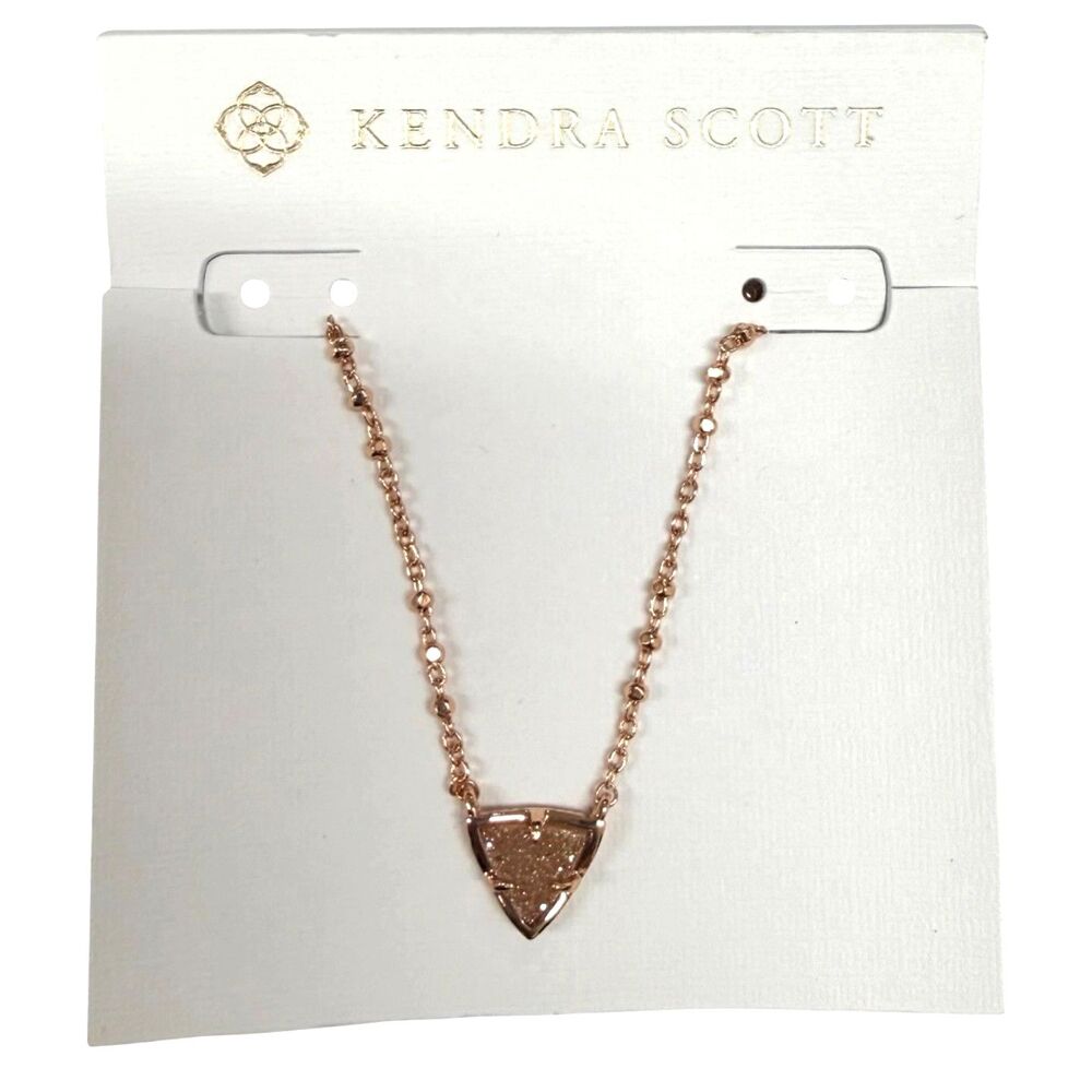 Kendra Scott Perry Pendant Necklace Rose Gold Sand Drusy Triangle NWT